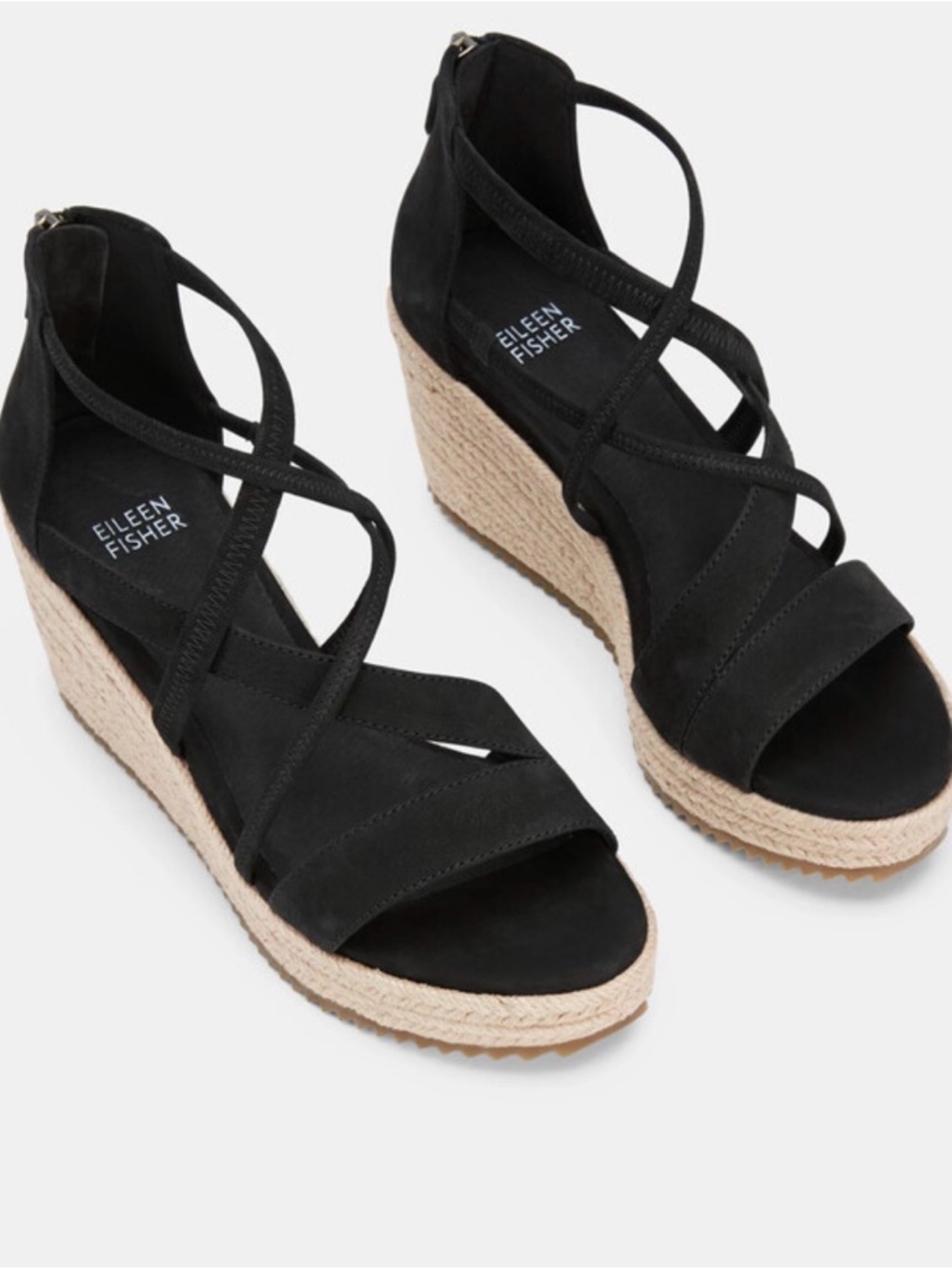 Eileen Fisher $195 Wanda Tumbled Nubuck Espadrille Suede Wedges Platform - Picture 4 of 10